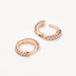 White Topaz Rainbow Huggie Earrings In Rose Gold -Fashion Accessories Store white topaz rainbow huggie earrings in rose gold medley earrings 37534463033574