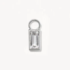 White Topaz Rectangle Charm In Silver