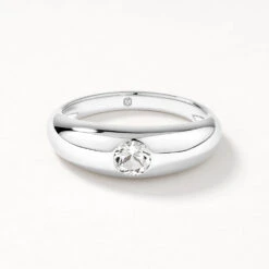 White Topaz Round Curve Pinky Ring In Silver