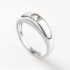 White Topaz Round Curve Pinky Ring In Silver -Fashion Accessories Store white topaz round curve pinky ring in silver medley jewellery ring 41810485510374