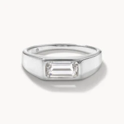 White Topaz Signet Pinky Ring In Silver