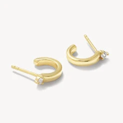 White Topaz Stud Huggies In Gold -Fashion Accessories Store white topaz stud huggies in gold medley jewellery earrings 40414005461222