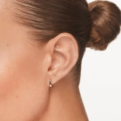 White Topaz Stud Huggies In Gold -Fashion Accessories Store white topaz stud huggies in gold medley jewellery earrings 40466669371622