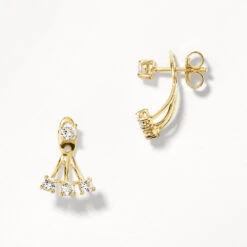 White Topaz Trio Jacket Stud Earrings In Gold