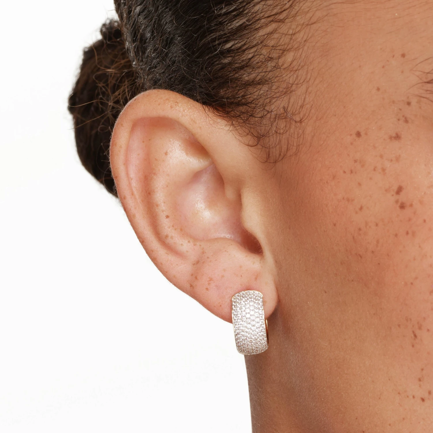 White Zircon Chunky Curve Huggies In Gold 4 White Zircon Chunky Curve Huggies In Gold - Image 4