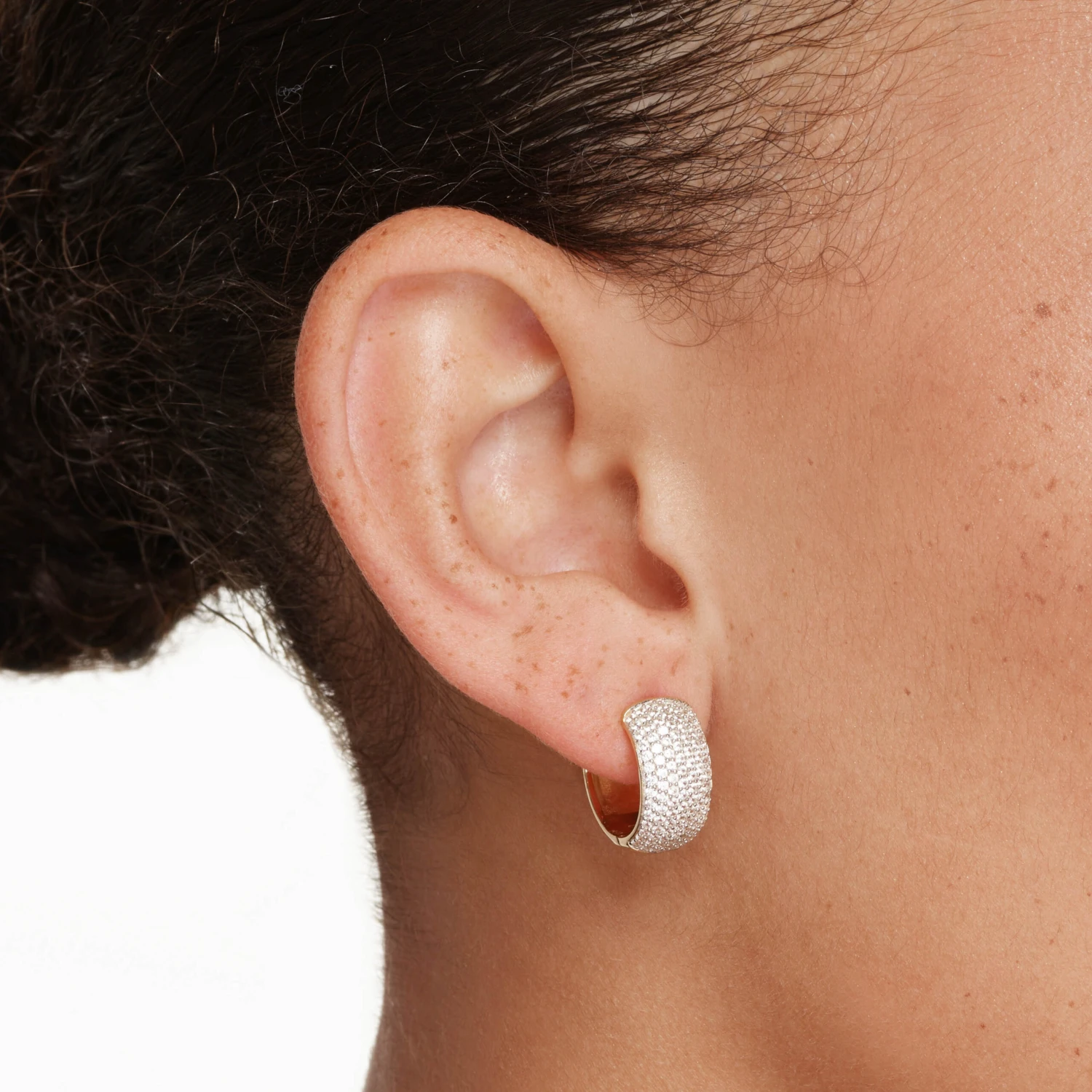 White Zircon Chunky Curve Huggies In Gold 2 White Zircon Chunky Curve Huggies In Gold - Image 2