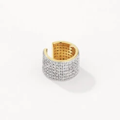 White Zircon Pave Chunky Ear Cuff In Gold