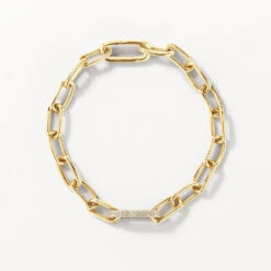 White Zircon Pave Link Paperclip Chain Bracelet In Gold