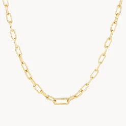 White Zircon Pave Link Paperclip Chain In Gold 8 White Zircon Pave Link Paperclip Chain In Gold -Fashion Accessories Store white zircon pave link paperclip chain in gold medley jewellery necklace 41811258802406