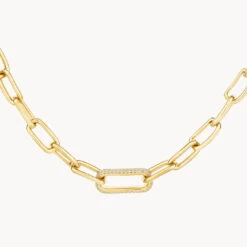 White Zircon Pave Link Paperclip Chain In Gold