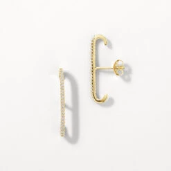 White Zircon Pave Suspender Stud Earrings In Gold